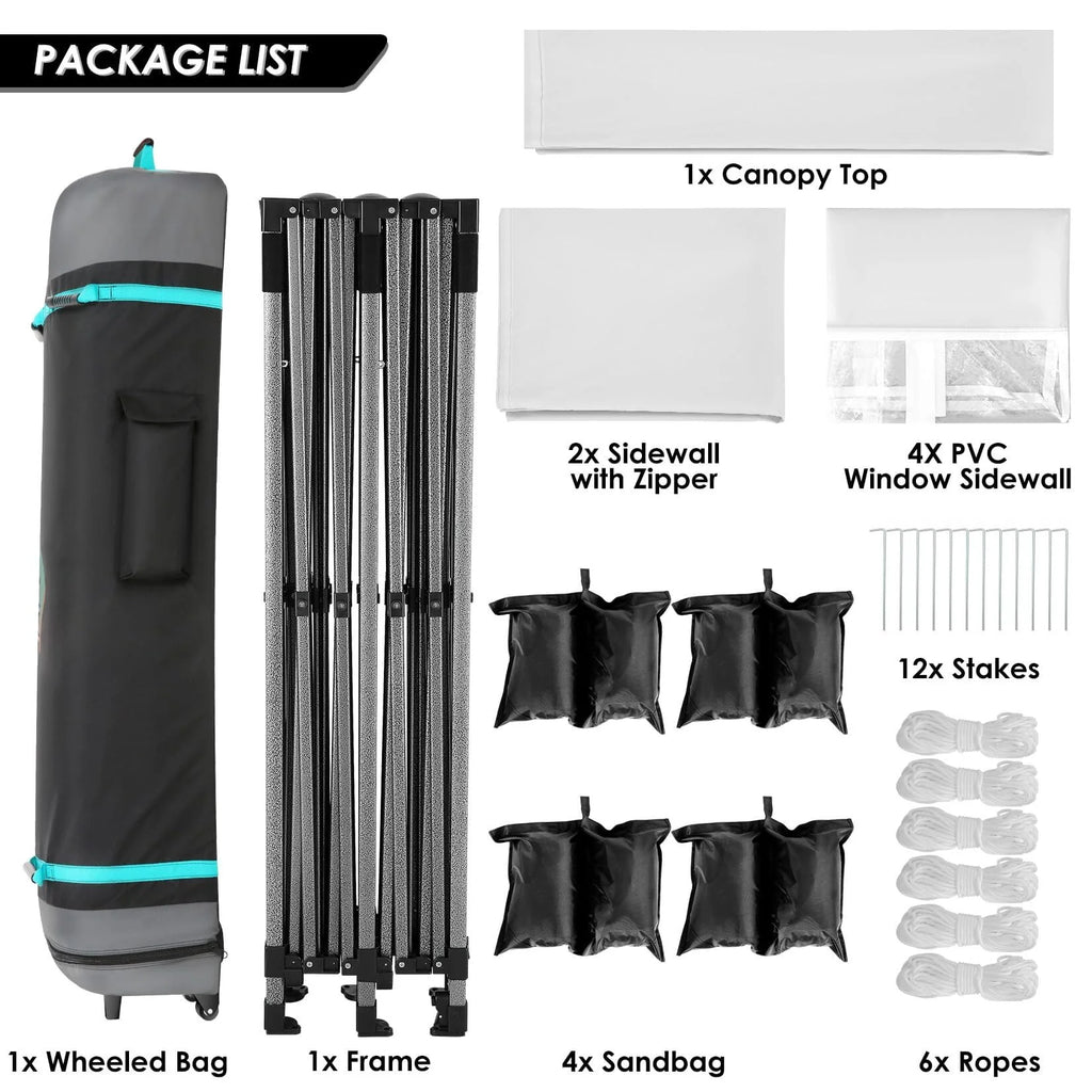 COBIZI 10'x20' Chapiteau Tente Pop-up Facile Anti-UV Imperméable Tente d'extérieur Abri instantané pour fêtes et mariages Tente-pavillon toutes saisons avec 6 parois latérales amovibles, 4 sacs de sable, sac de transport à roulettes, Blanc