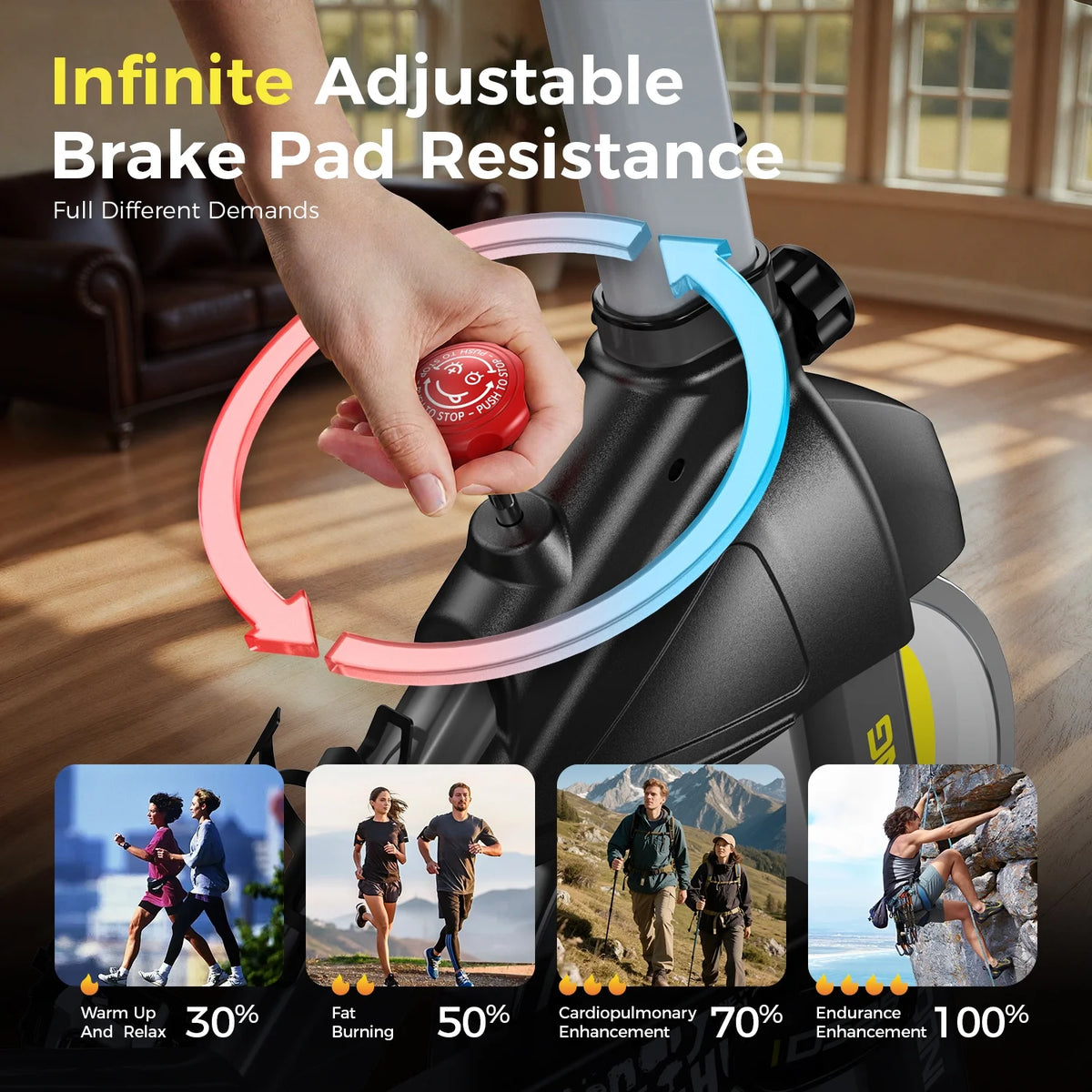 Vélo d’appartement Pooboo, vélo d’intérieur avec résistance réglable pour le domicile ou le bureau, appareil de cardio-training supportant jusqu’à 159 kg