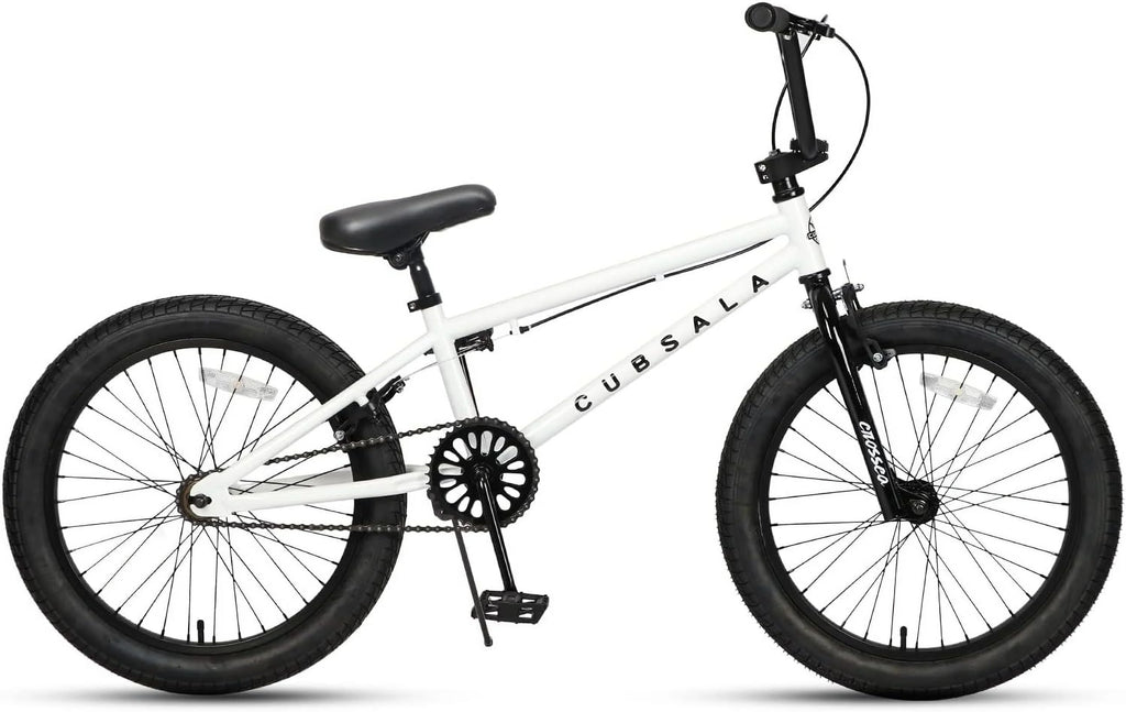 cubsala 20 Vélo BMX Freestyle pour enfants de 6 à 14 ans, garçons et filles, avec 4 cales, noir avec pneus rouges