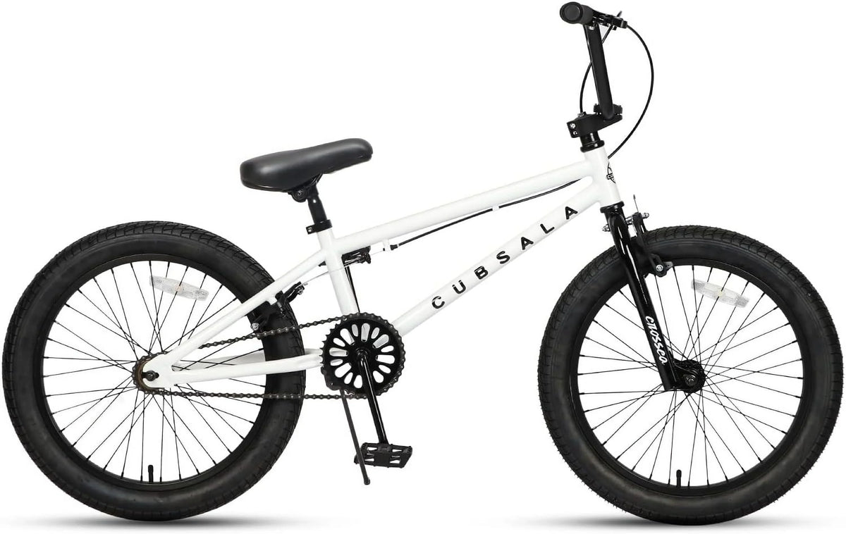 cubsala 20 Vélo BMX Freestyle pour enfants de 6 à 14 ans, garçons et filles, avec 4 cales, noir avec pneus rouges