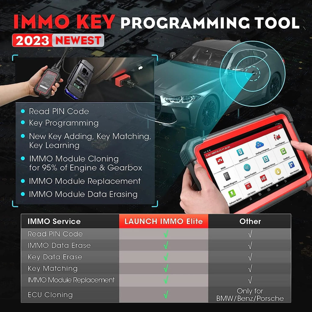 Outil de diagnostic automobile LAUNCH X431 IMMO Elite avec programmation de clés, programmateur de clés X-PROG3, clonage/synchronisation d’ECU, CANFD & DoIP, plus de 39 services, 2 ans de mises à jour gratuites