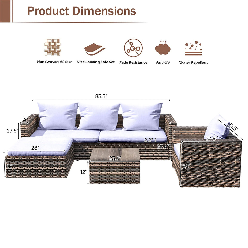 Ensemble de canapés de jardin en rotin, 4 pièces, salon d’angle d’extérieur en résine tressée PE résistante aux intempéries, ensemble de conversation avec coussins et table en verre pour terrasse, jardin, bord de piscine ou deck
