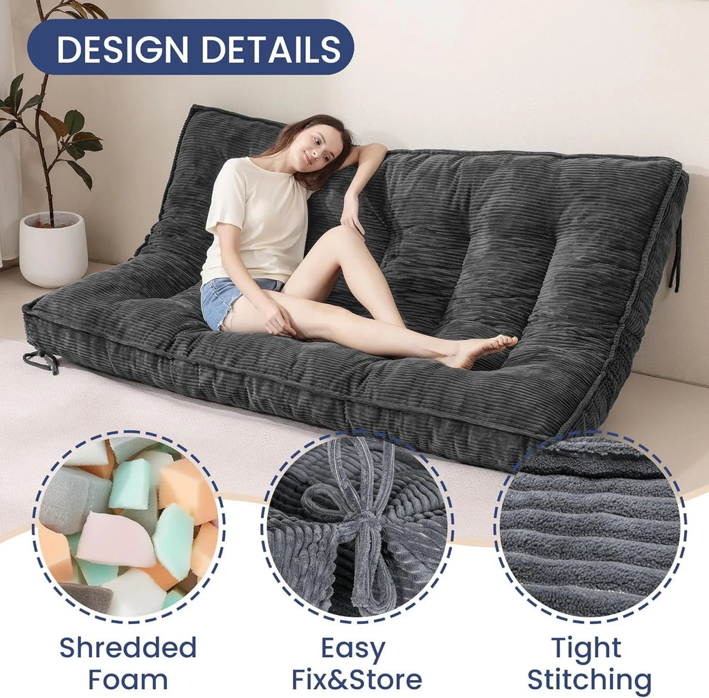 Matelas Futon 8 Pouces Taille Double, Canapé-Lit Futon Extra Épais Matelas Japonais Amélioré Matelas Futon au Sol pour Adultes Matelas Futon Japonais Pliable 8, Noir (Cadre Non Inclus)