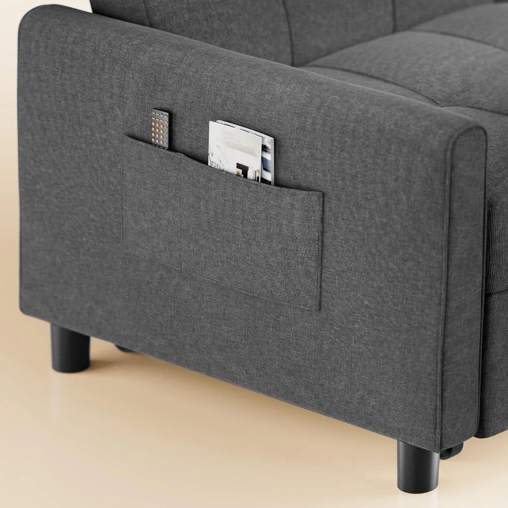Fauteuil convertible avec couchage, canapé-lit convertible 3-en-1 Aiho avec fauteuil inclinable et couchage gigogne - Gris foncé
