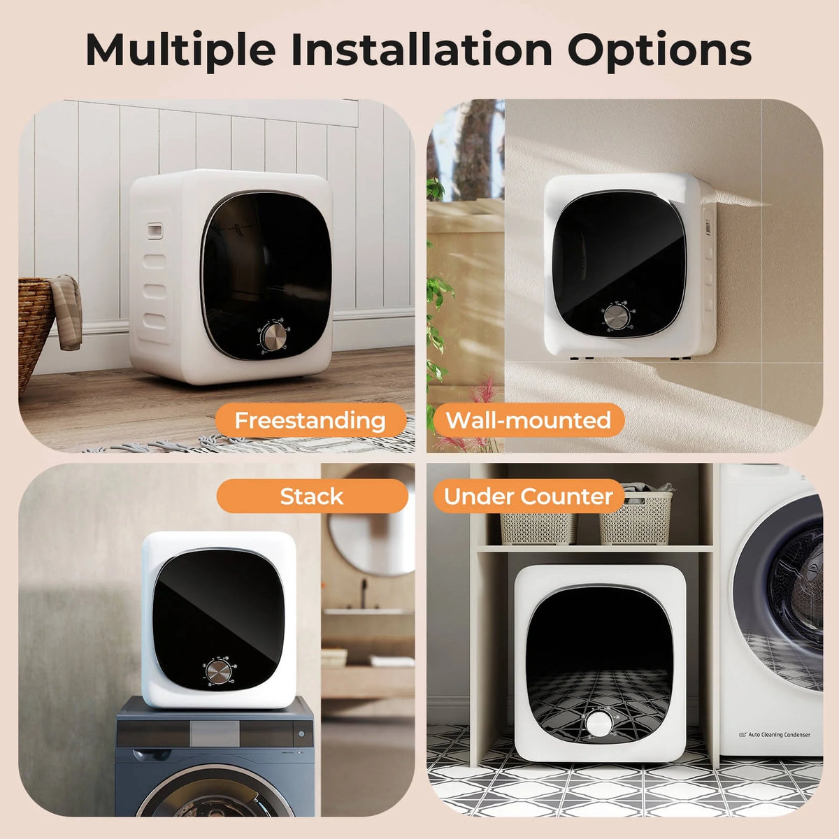 Sèche-linge compact électrique Costway 800 W de 1,5 pi³, avec tambour en acier inoxydable et 5 programmes