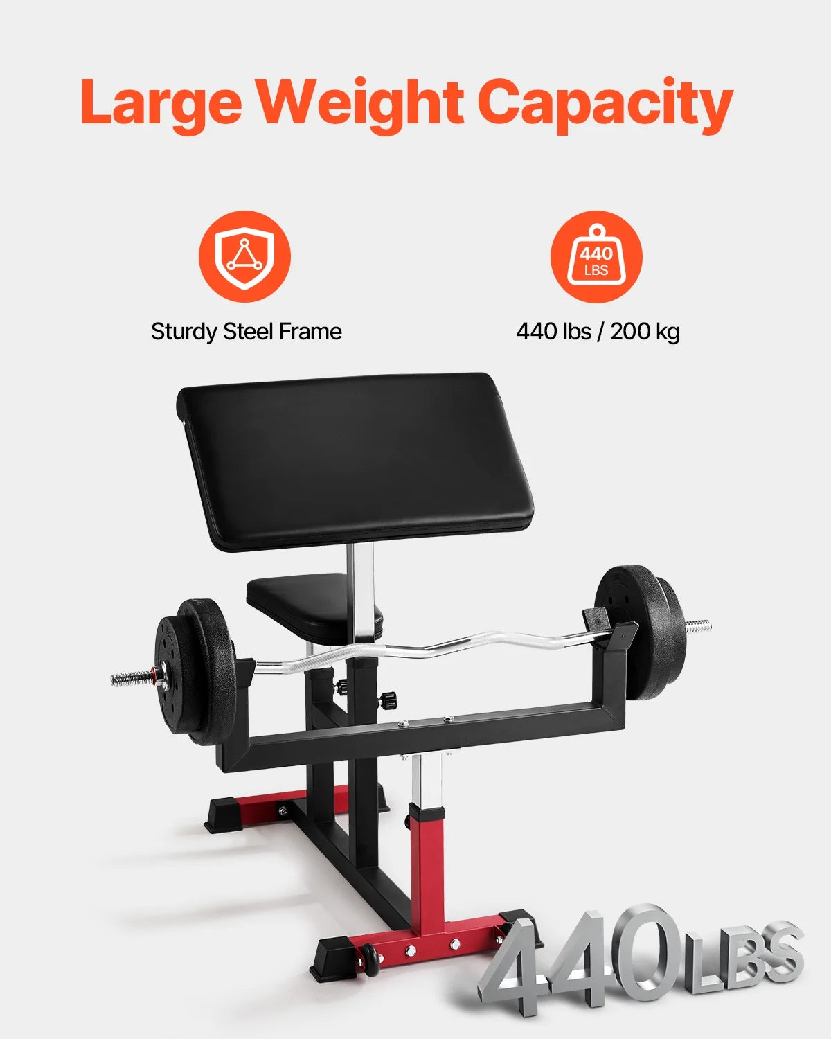 Banc à biceps VEVOR, machine de musculation pour biceps, charge max 200 kg, équipement de musculation à domicile, station assise pour isoler les biceps avec haltères et barres, banc de musculation réglable pour salle de sport à domicile