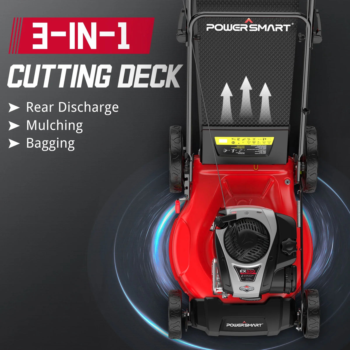 Tondeuse à gazon autotractée PowerSmart 21 pouces, moteur 4 temps B&S 140 cc, fonction 2-en-1 avec ramassage