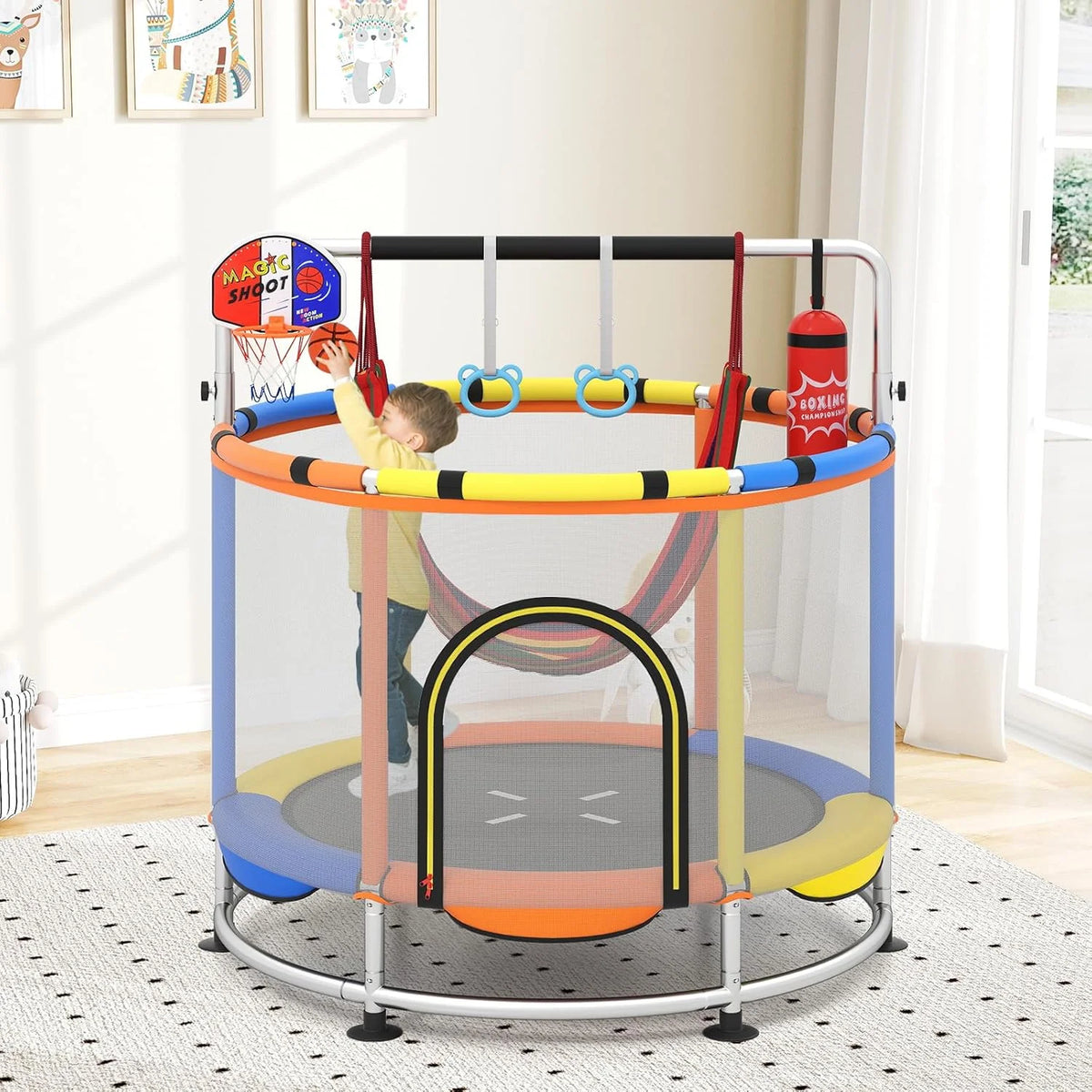 OLAKIDS 55 Trampoline pour enfants Filet de protection Robuste pour Garçons Filles Extérieur Intérieur