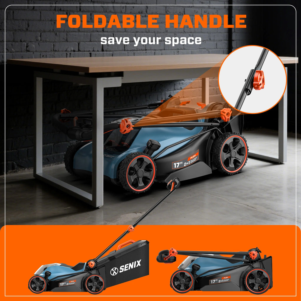 Tondeuse à gazon sans fil SENIX 40V à moteur sans balais, plateau de 18 po, lame de coupe de 17 po, fonction 2-en-1 broyage et ramassage, réglage en 6 positions, LPPX2-M5