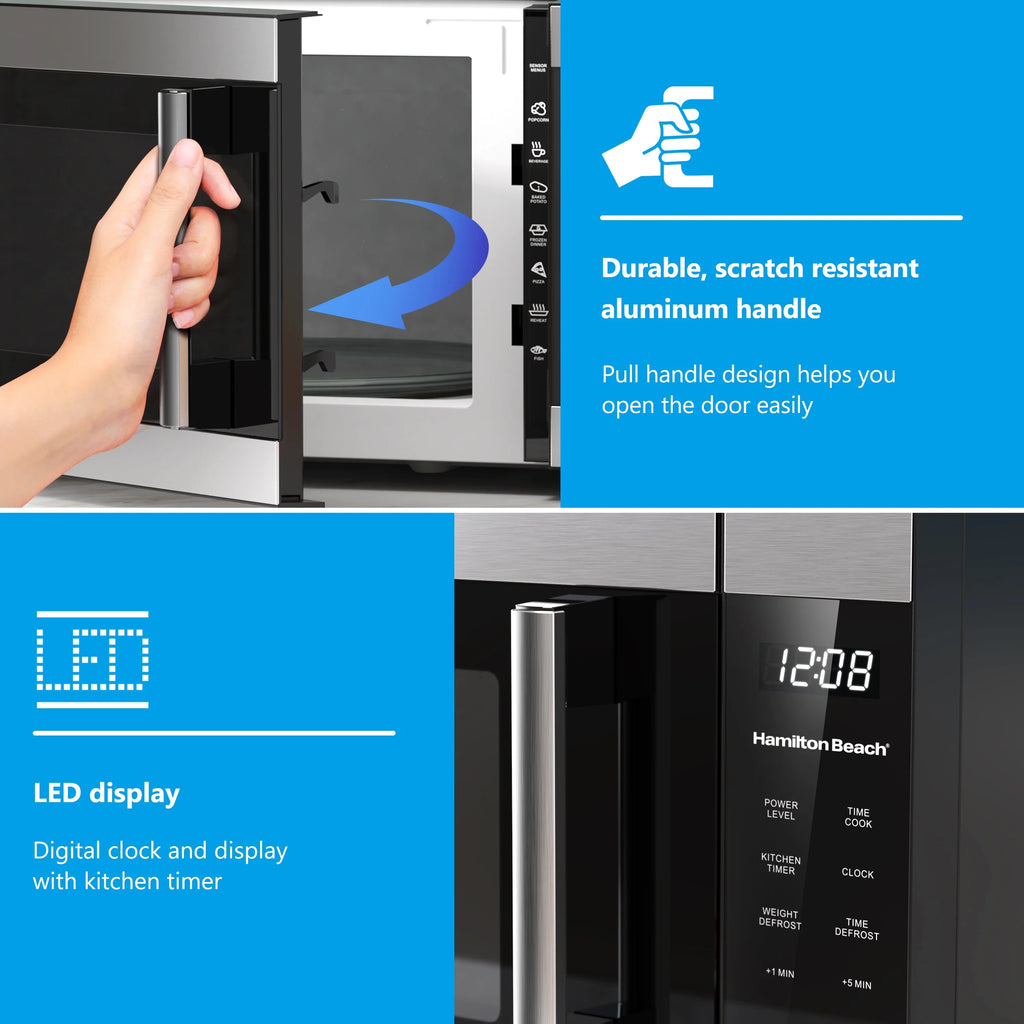 Four micro-ondes de comptoir Hamilton Beach de 1,6 pi³ avec cuisson par capteur, en acier inoxydable, neuf