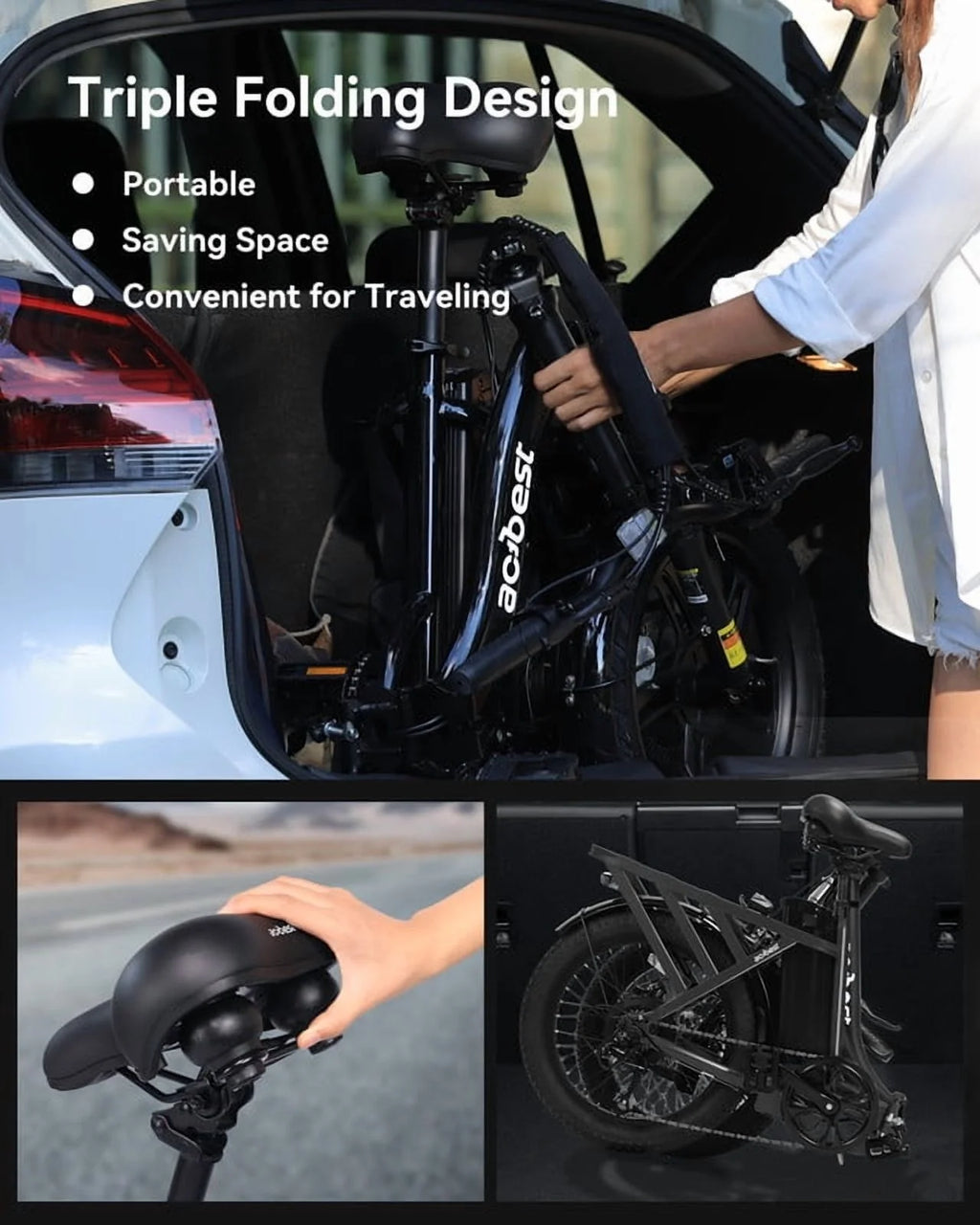 Vélo électrique Actbest pour adultes, Mars 20'' Pneu large Vélo pliant électrique avec moteur de pointe 1200W, 7 vitesses 28MPH, Batterie amovible 48V 499Wh, Potence de vélo réglable, Vélo électrique pliable UL2849 (Noir)