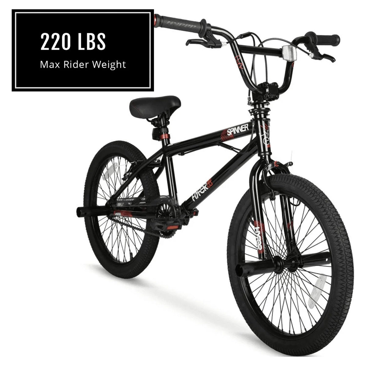20 Hyper Bicycles Vélo BMX Spinner pour garçon, Noir, Tranche d'âge 8 à 13 ans, Enfant, Préadolescent