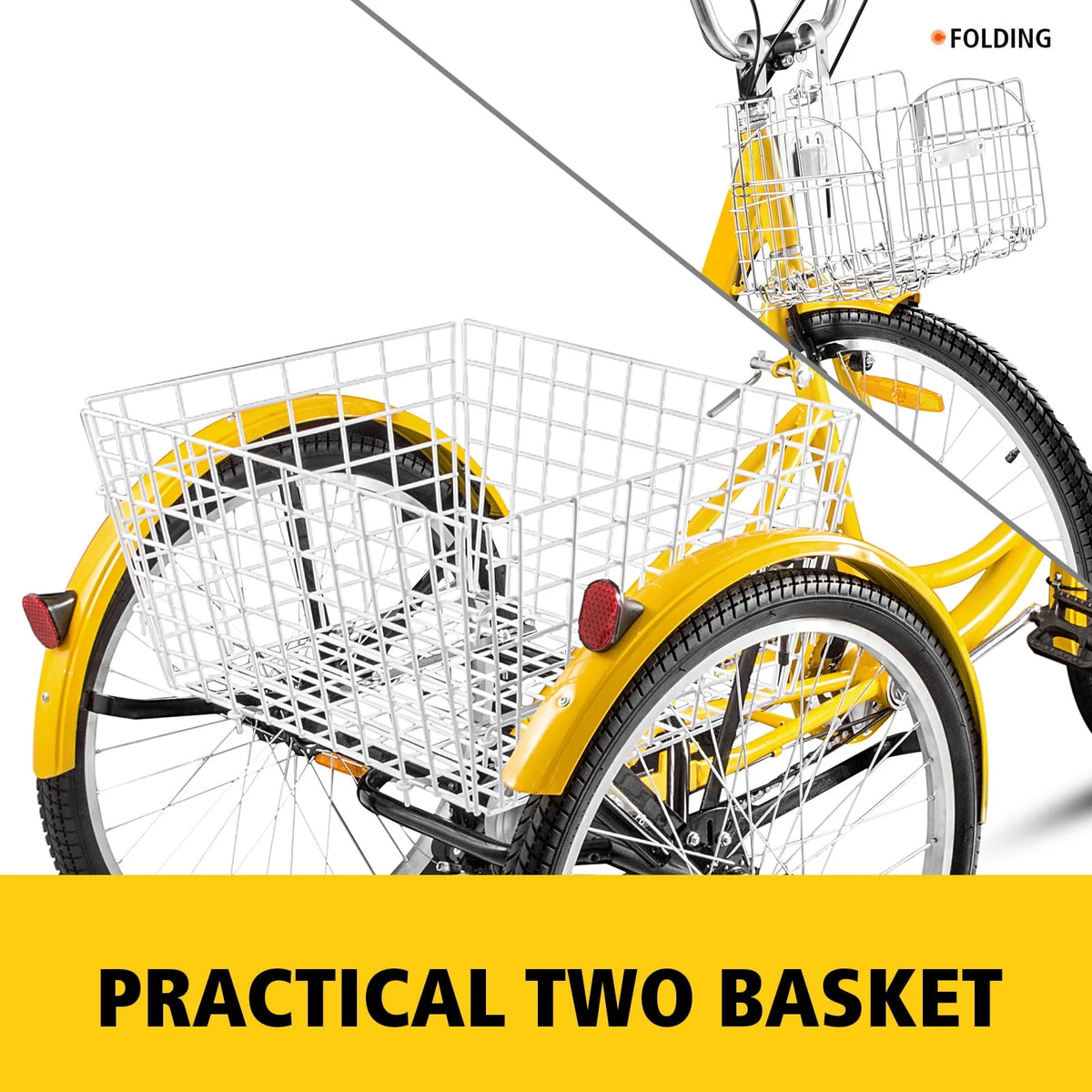 VEVOR Tricycle pour adulte 24 pouces Vélo à trois roues Vélo de balade 7 vitesses ,Tricycle avec siège réglable avec sonnette, système de freinage et panier Vélo de balade taille pour les courses