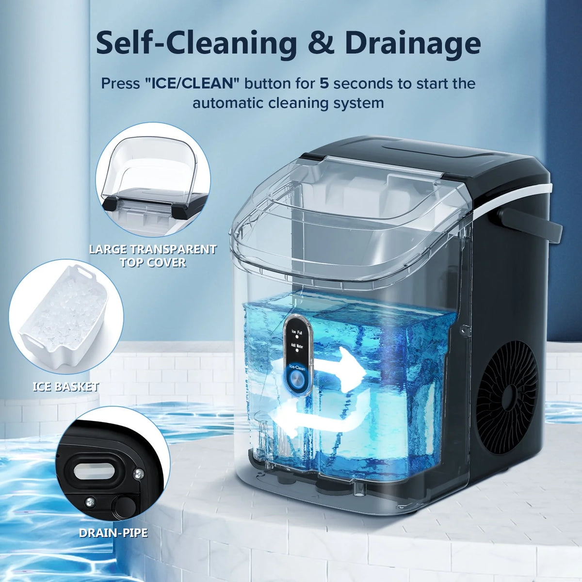 Machine à glaçons Auseo SS Nugget de comptoir avec glaçons tendres à mâcher, 35 lbs/24 h, autonettoyante, pelle à glaçons, acier inoxydable argenté, pour cuisine/bureau/fête