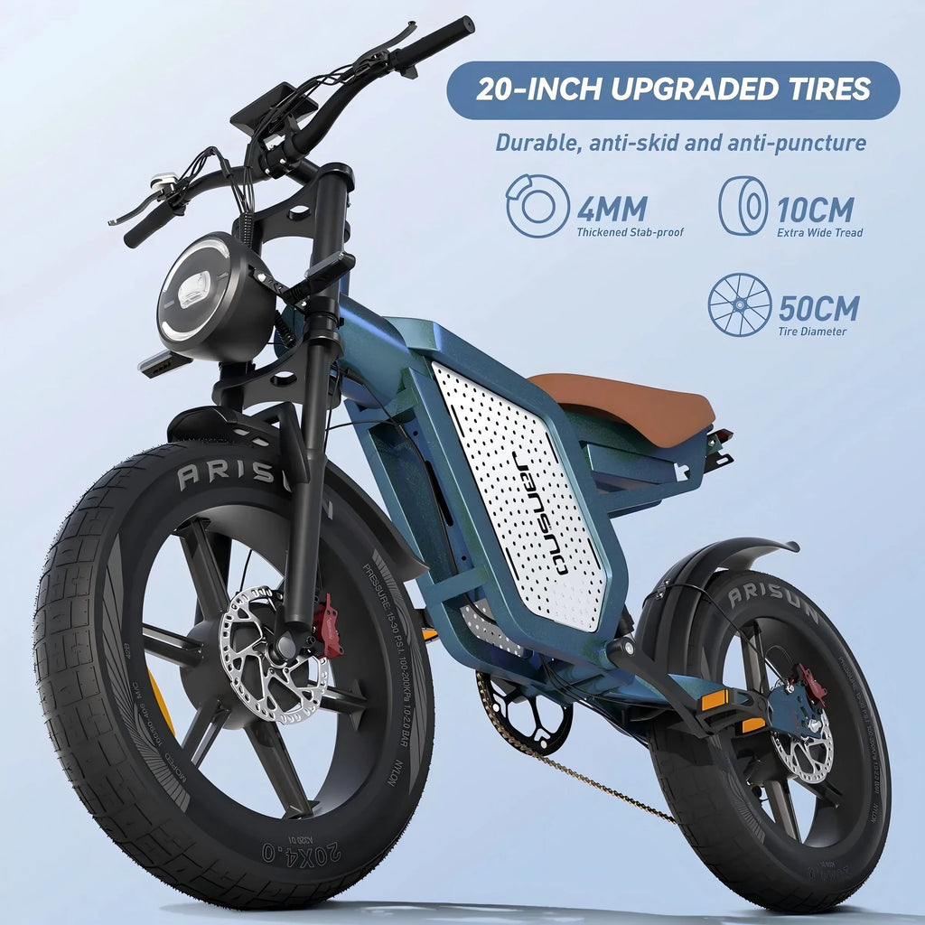 JANSNO X60 Vélo électrique à pneus larges 20 pouces, moteur électrique double 1500 W, double suspension, 48 V, 23 Ah, autonomie de 80 miles, moteur double 750 W*2, freins à disque hydrauliques, pour adulte, VTT, UL2849