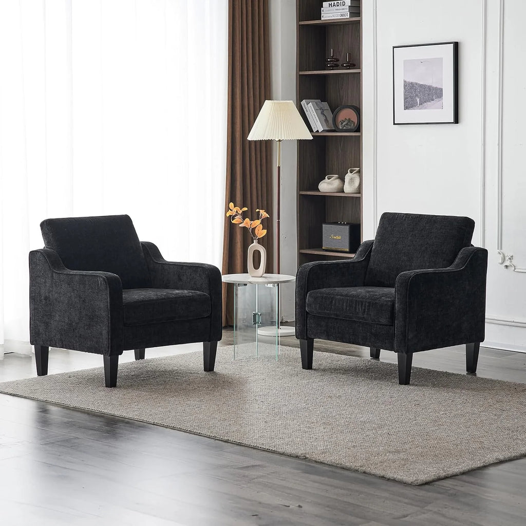 Fauteuil confortable en chenille VINGLI Mid-Century Modern, Blanc crème