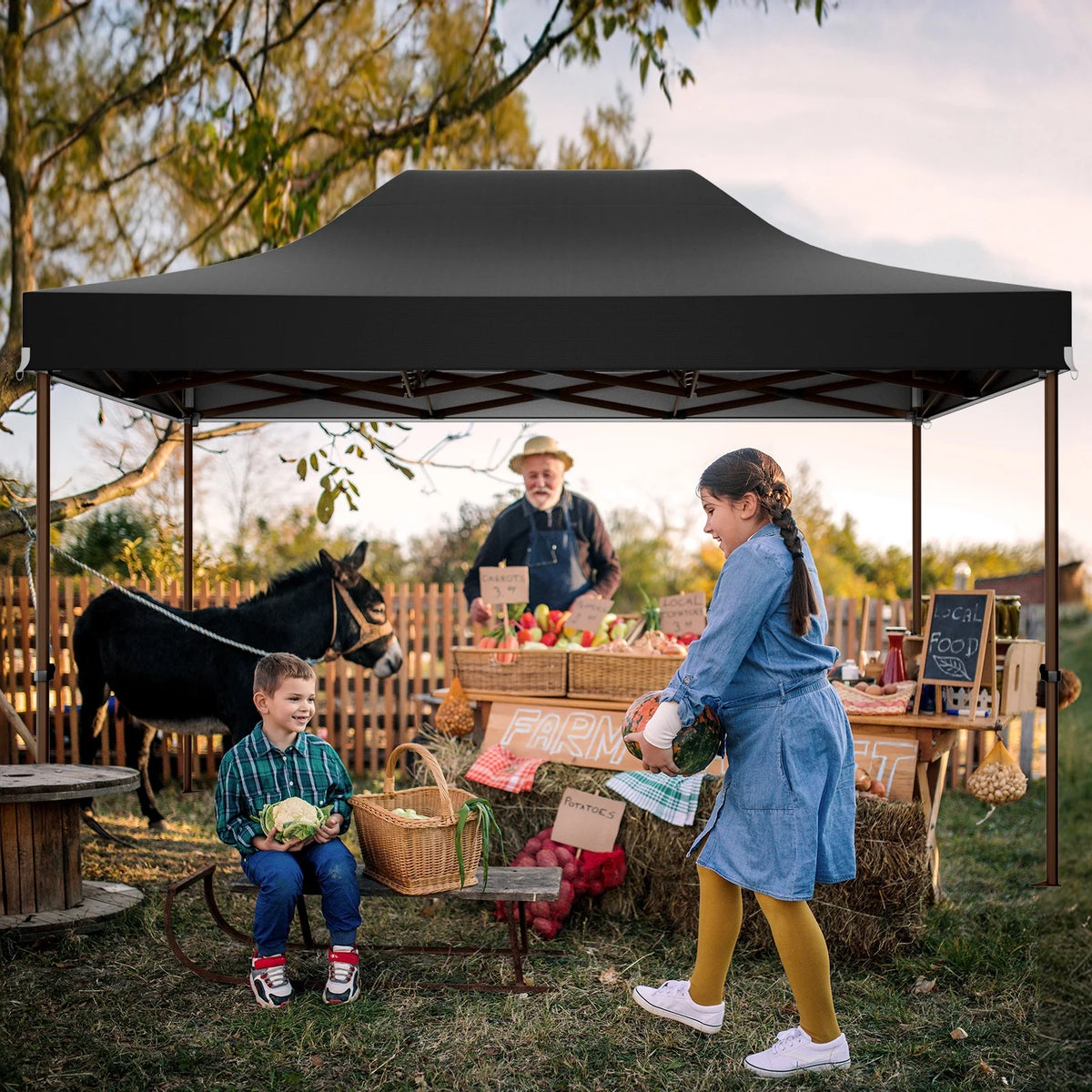 COBIZI Tonnelle escamotable 3x4,5m robuste avec parois latérales, tonnelle escamotable commerciale facile pour fêtes, mariages, toutes saisons, étanche UV 50+ avec sac à roulettes (pieds améliorés), noir