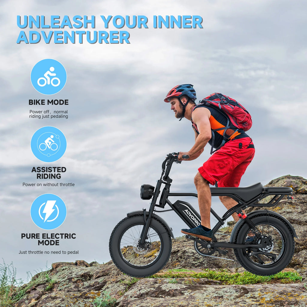 Vélo électrique AOVOPRO AP20 pour adultes, pneus larges 20 x 4,0, vélo tout-terrain 750 W, VTT électrique 48 V 15,6 Ah UL2849