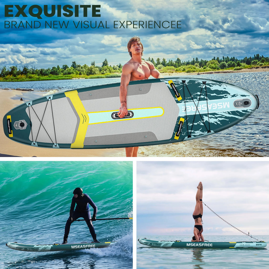 MSEASFREE Planche de Stand Up Paddle gonflable 11,5 ft Polyvalente Planche de pêche Stand up Paddle avec accessoires SUP complets