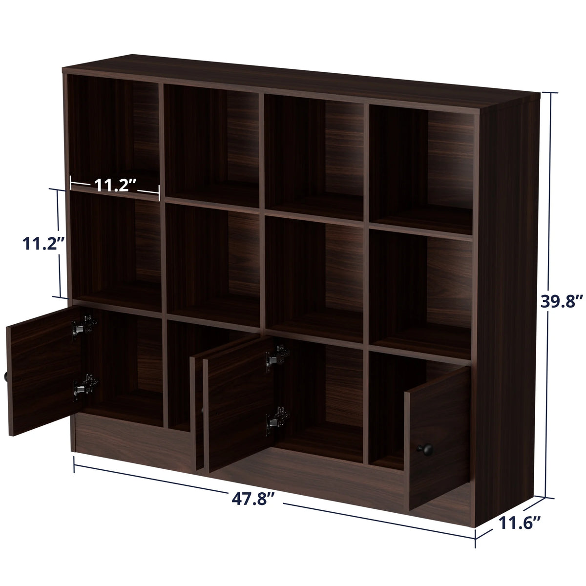 Bibliothèque ouverte à 3 niveaux Cozy Castle avec 12 cubes et 4 portes, étagères réglables, blanche
