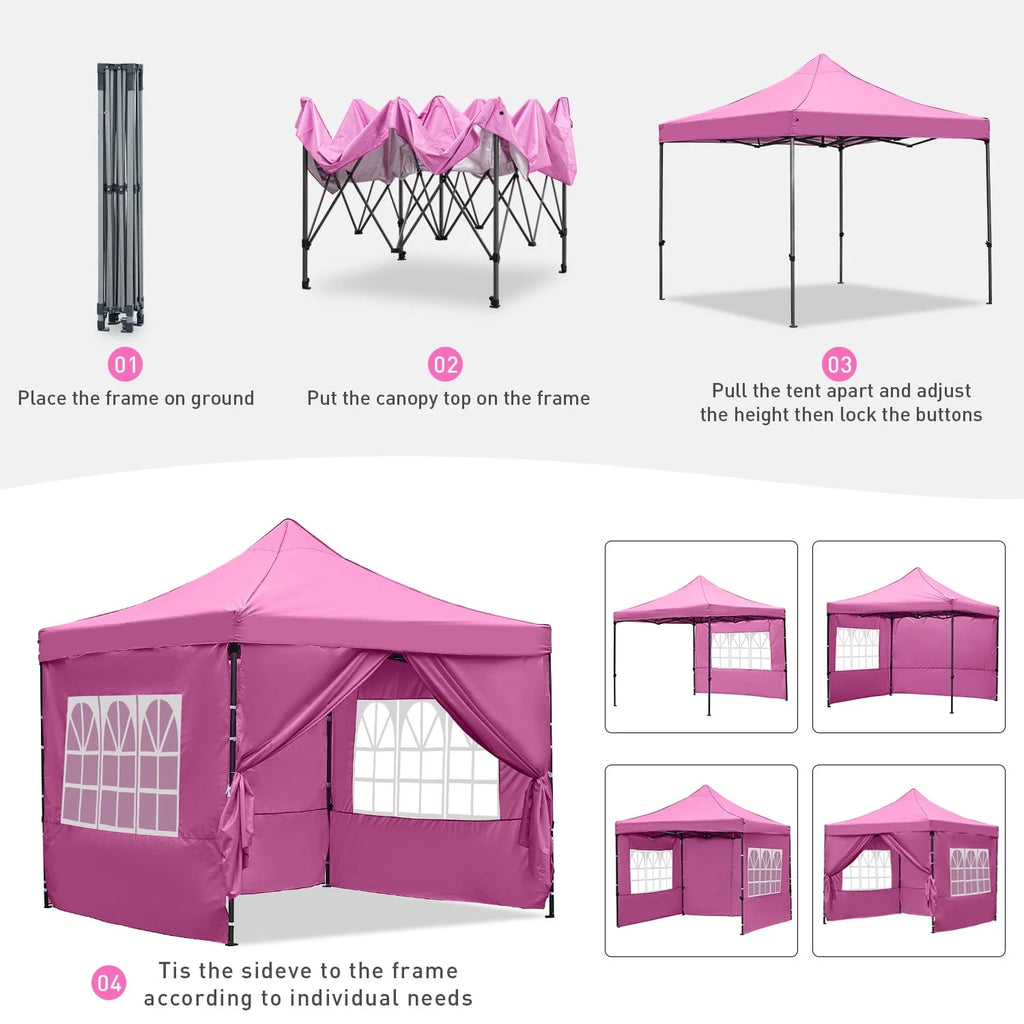 Ainfox Tente de réception pop-up robuste 10' x 10', Gazebo pliant instantané d'extérieur, Tente d'ombrage, Rose