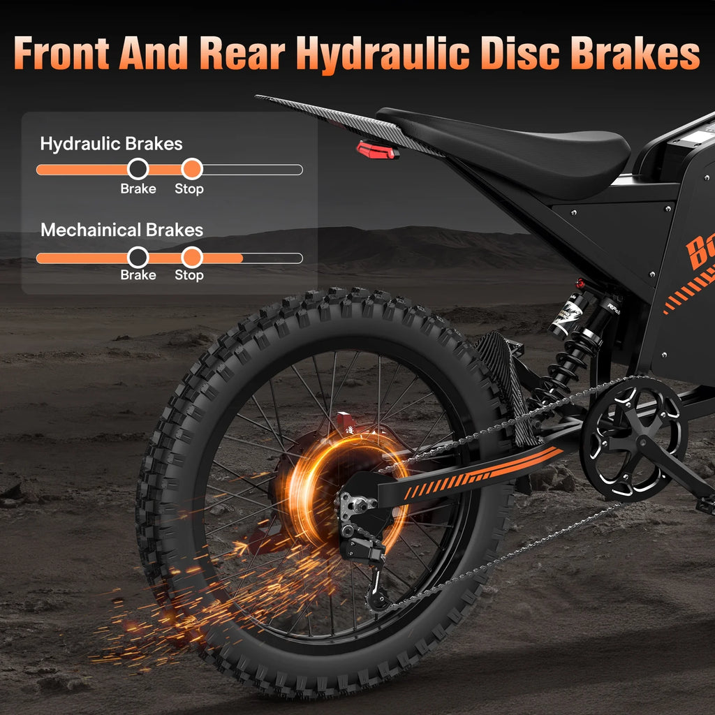 Moto tout-terrain électrique pour adultes, 60 V 35 Ah, 3 000 W, 45 mi/h et autonomie de 37 à 68 mi, vélo de montagne tout-terrain à pneus larges de 25 po, UL2849