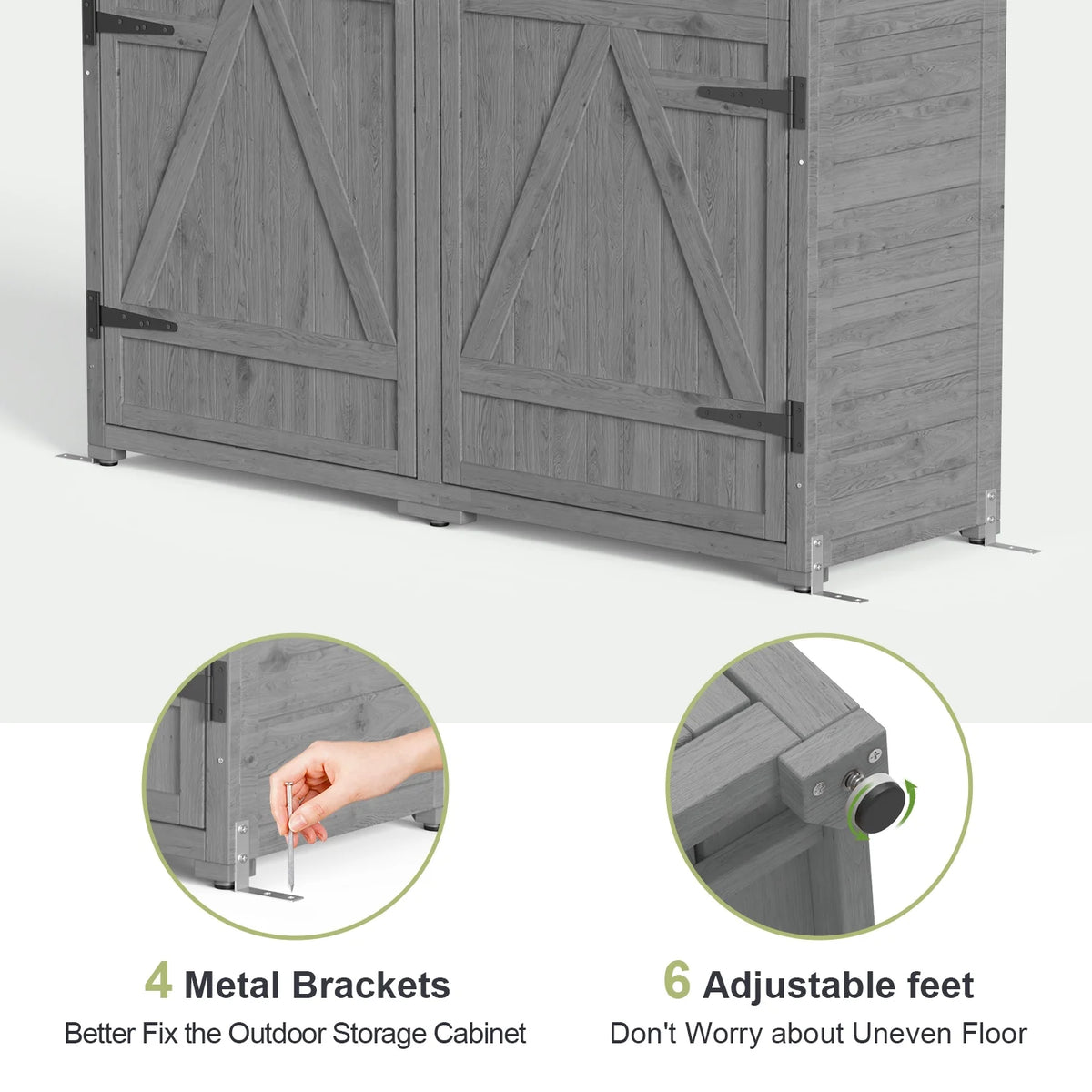 Abri de rangement extérieur large Aiho 55 avec portes doubles verrouillables - Abri de jardin résistant aux intempéries pour terrasse, jardin et pelouse, gris