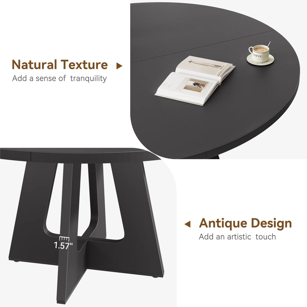 Ensemble de grande table à manger ronde de 47 po pour 4 à 6 personnes, table à manger en bois de style milieu du siècle avec plateau large et piètement en X, table de salle à manger pour la maison, la salle à manger ou le salon (chaises non incluses)