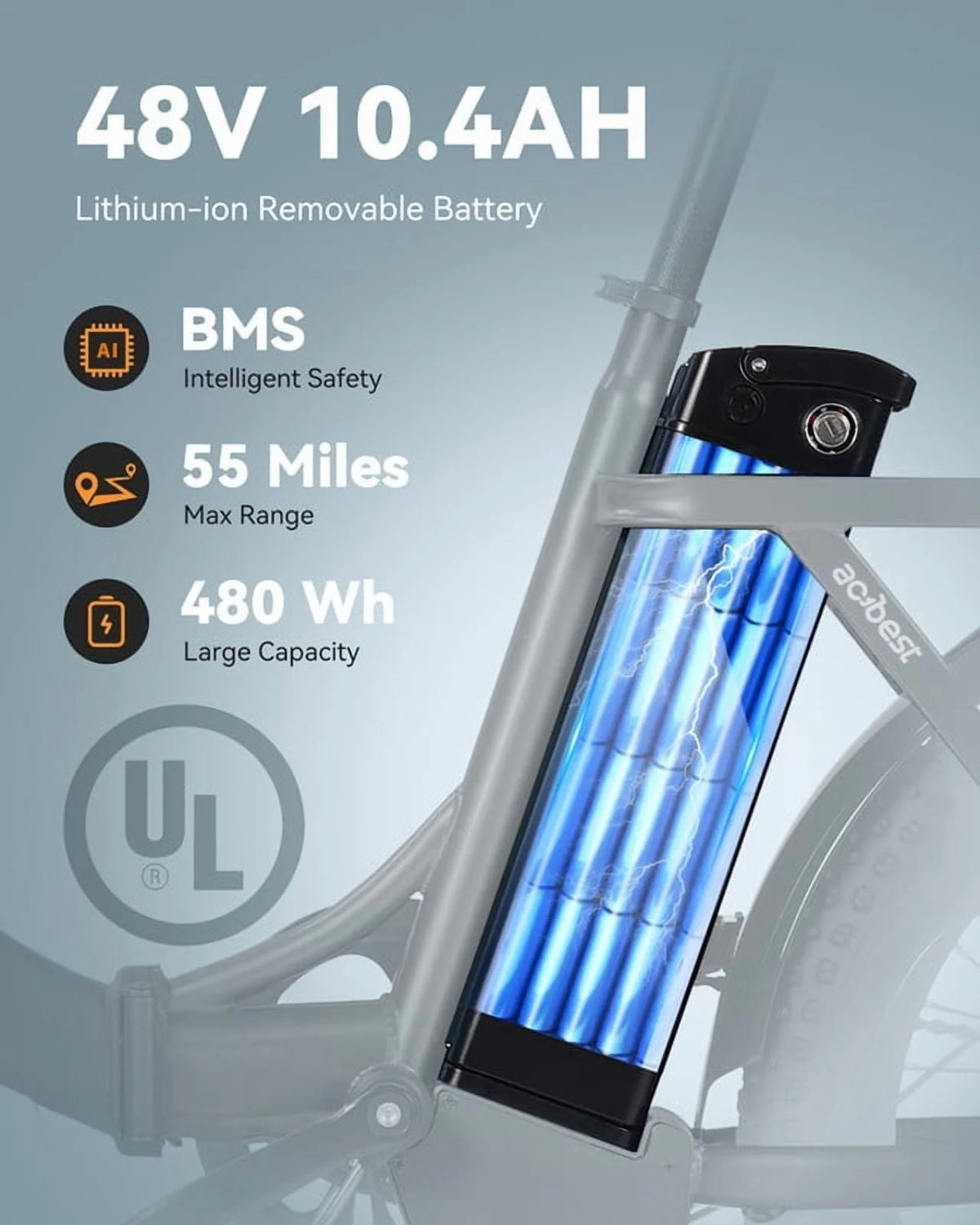 Vélo électrique Actbest pour adultes, Mars 20'' Pneu large Vélo pliant électrique avec moteur de pointe 1200W, 7 vitesses 28MPH, Batterie amovible 48V 499Wh, Potence de vélo réglable, Vélo électrique pliable UL2849 (Noir)