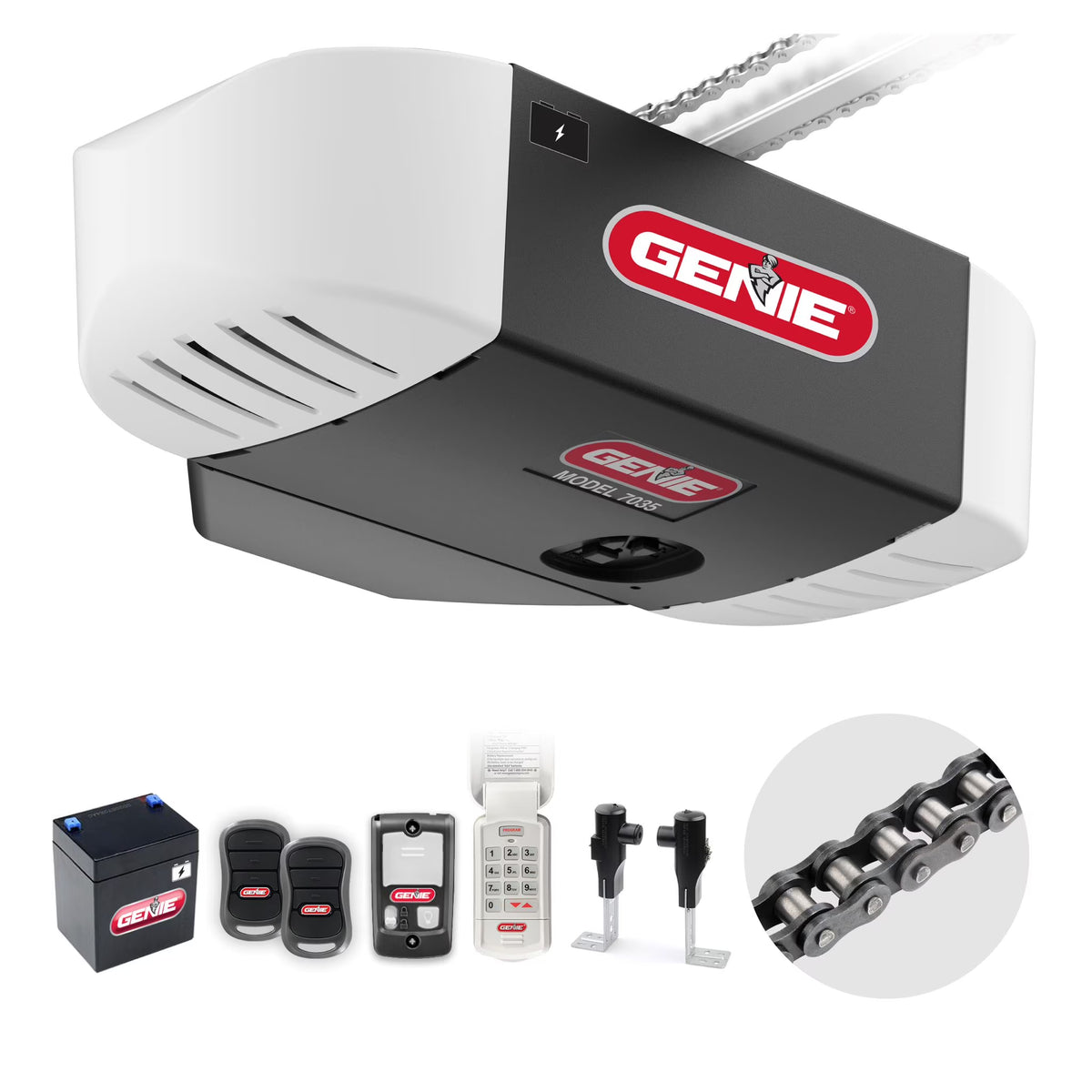 Ouvre-porte de garage Genie Chain Drive 750 3/4 HPc avec batterie de secours – Ultra résistant –