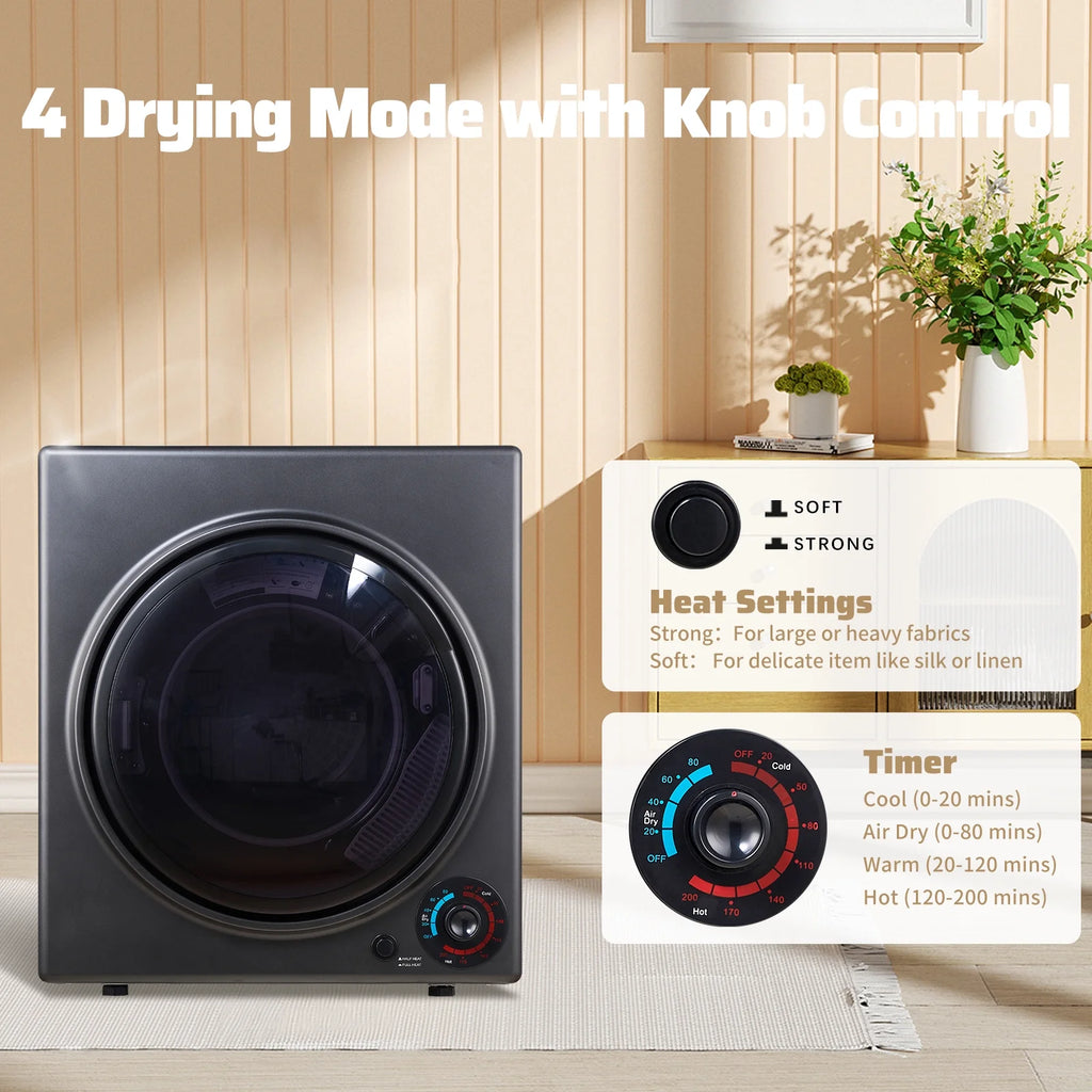 Sèche-linge portables CTT pour le linge 1500W, sèche-linge compact de 3,5 pi³ avec tambour en acier inoxydable, 4 modes de séchage, appartements, VR, dortoirs