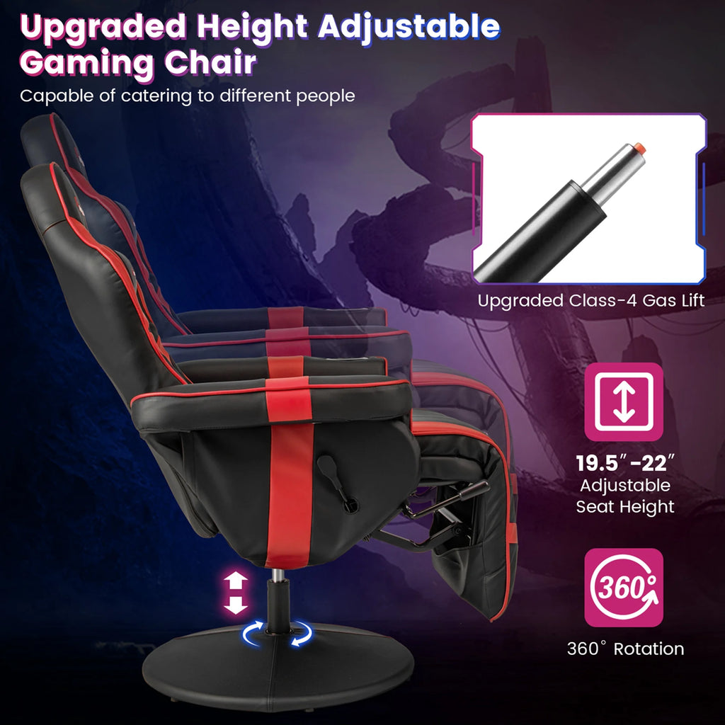 Fauteuil gaming inclinable Goplus avec massage, réglable en hauteur, pivotant, style racing, avec porte-gobelet, rouge