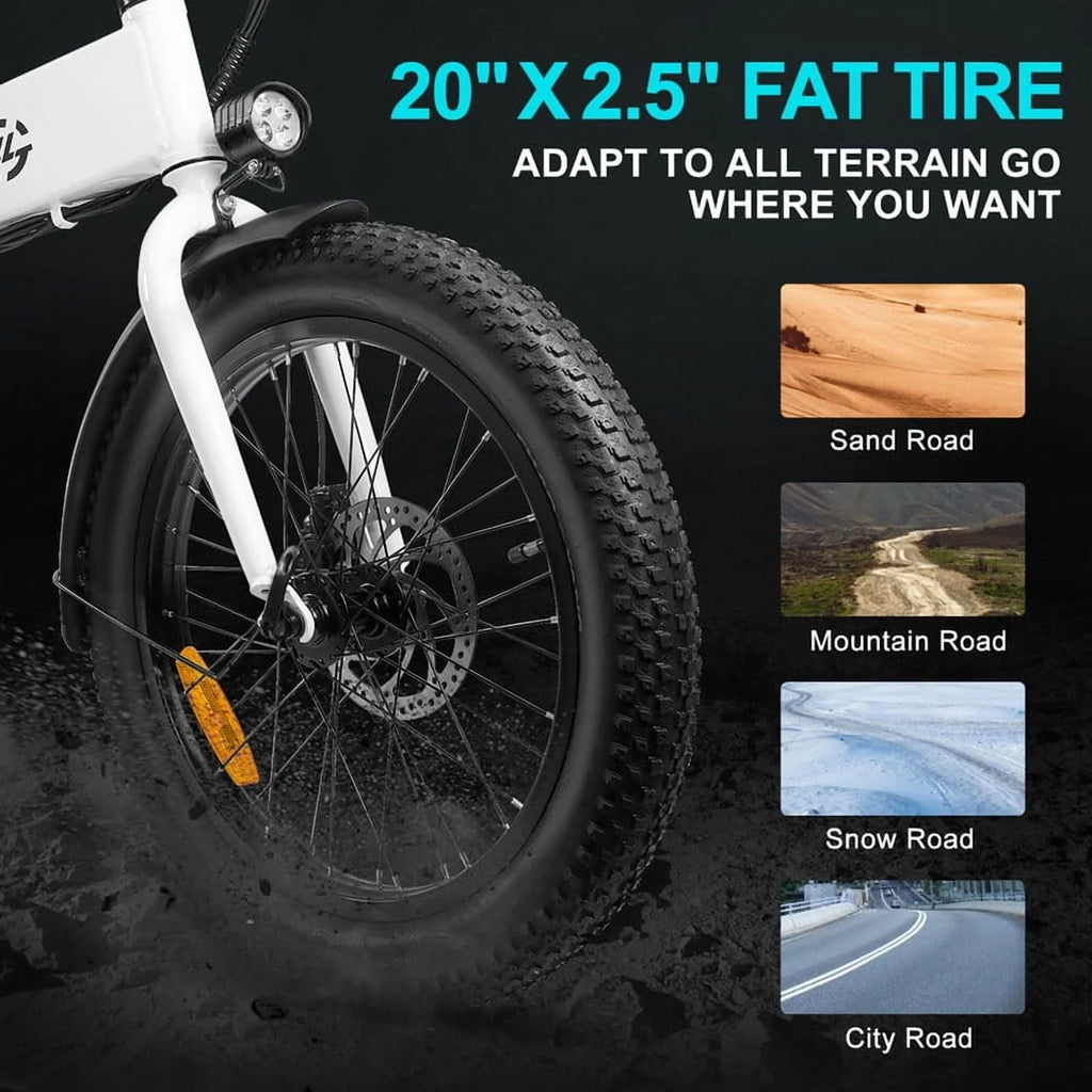 Vélo électrique pour adultes avec puissance de crête de 750 W, moteur de 500 W, pneus larges 20 x 2,5, vélo pliant, batterie 48 V 7,8 Ah offrant une autonomie de 43 mi, vitesse maximale de 24 mi/h