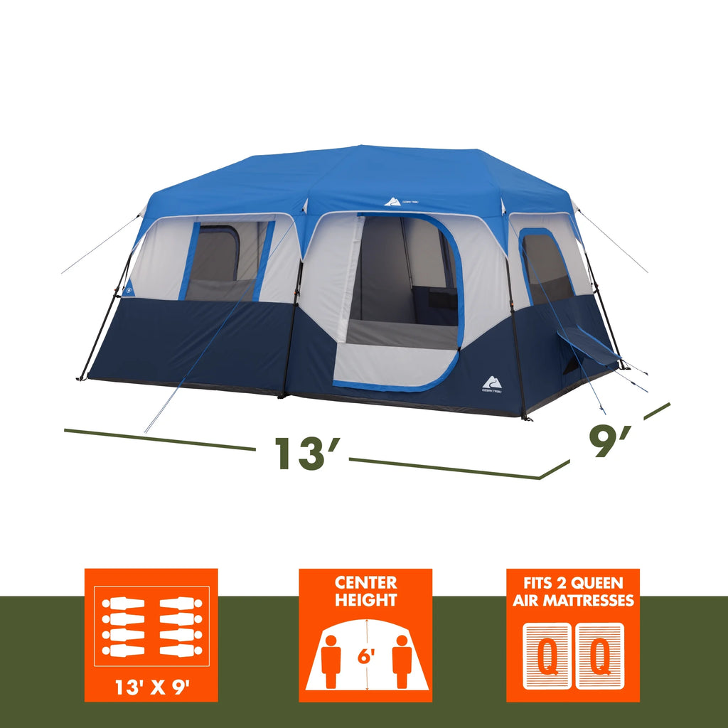 Tente cabane Ozark Trail 13' x 9' pour 8 personnes avec arceaux lumineux à LED, 32 lb