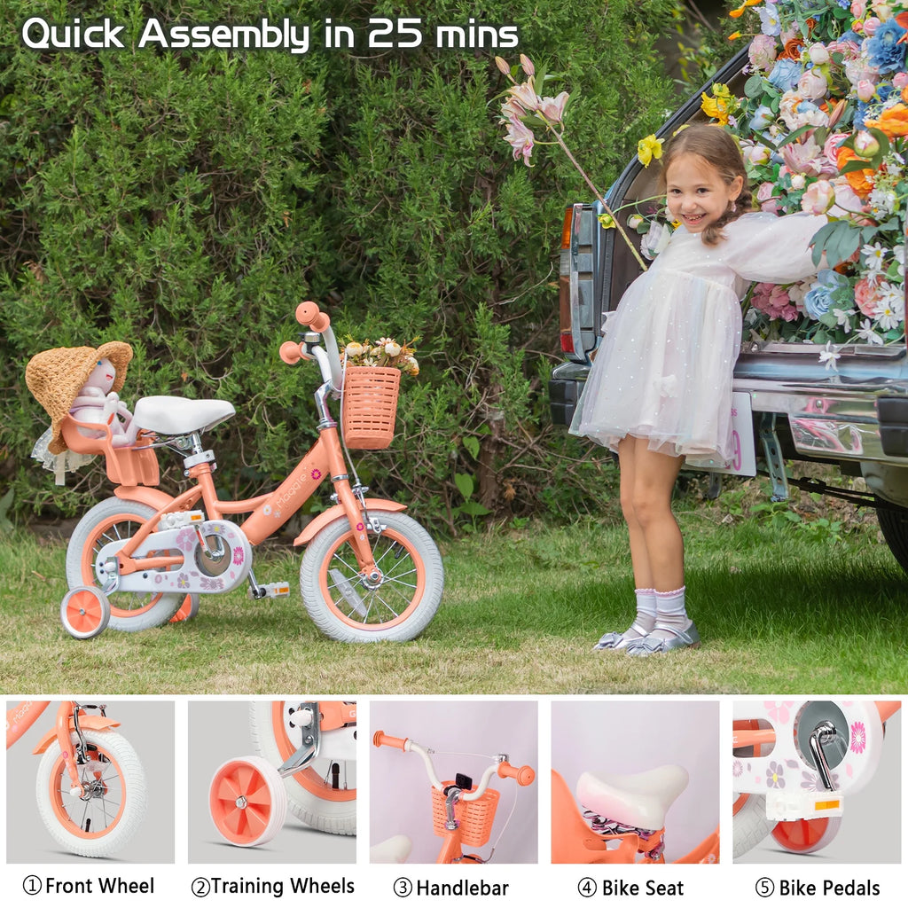 Vélo pour filles Glerc Maggie de 12 pouces pour enfants de 2 à 4 ans, Pêche