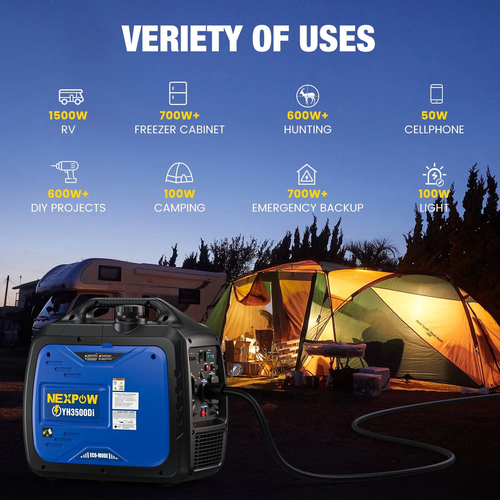 Génératrice portable avec onduleur NEXPOW 3000 W, légère et à essence, pour alimentation de secours à la maison et au camping, mode éco, couplage en parallèle, protection contre les surcharges