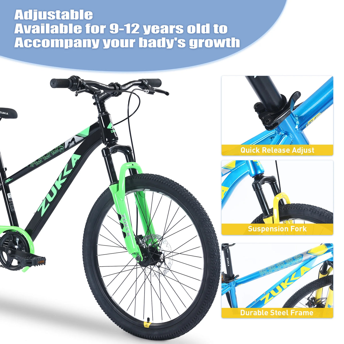 Vélo VTT pour enfant Zukka 20 pouces, cadre en acier, modèle hardtail, pour enfant de 7 à 10 ans, rose
