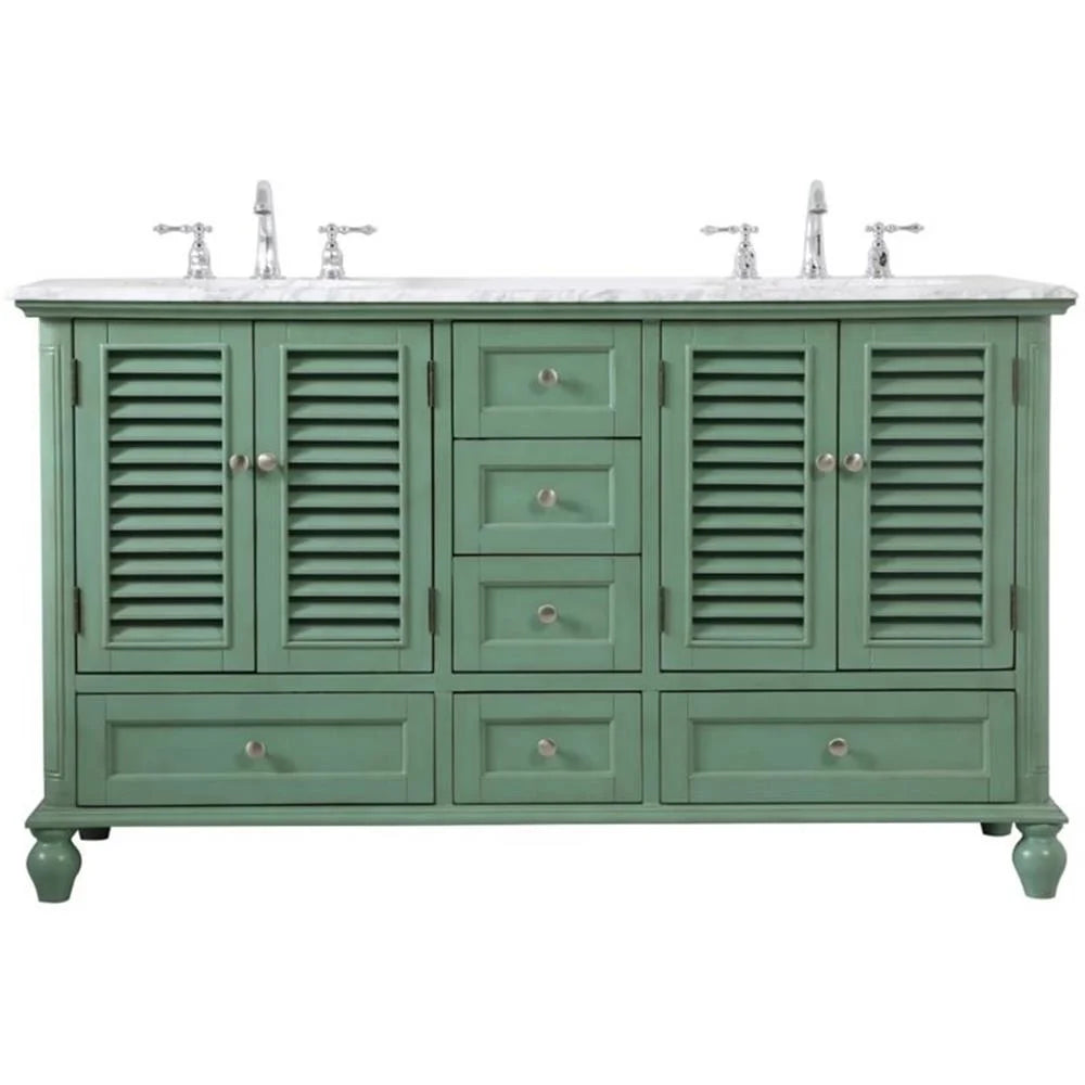 Meuble-lavabo double élégant de 60 pouces pour salle de bain, blanc antique