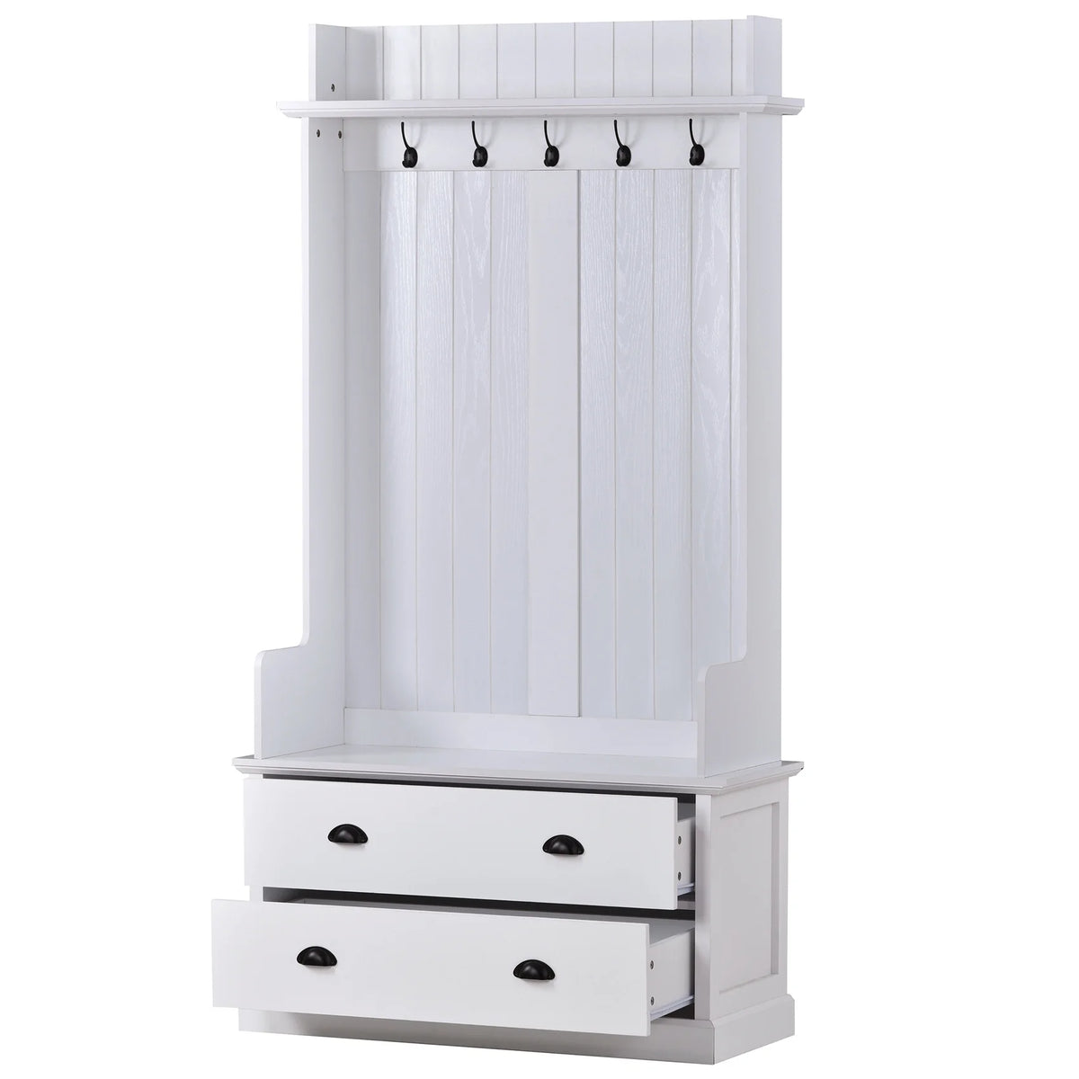 Vestiaire d’entrée avec banc rembourré et patères, banc d’entrée avec 3 crochets, 3 étagères ouvertes, 2 tiroirs et placards de rangement, banc de vestibule avec rangements et crochets pour entrée, vestibule ou couloir (beige)