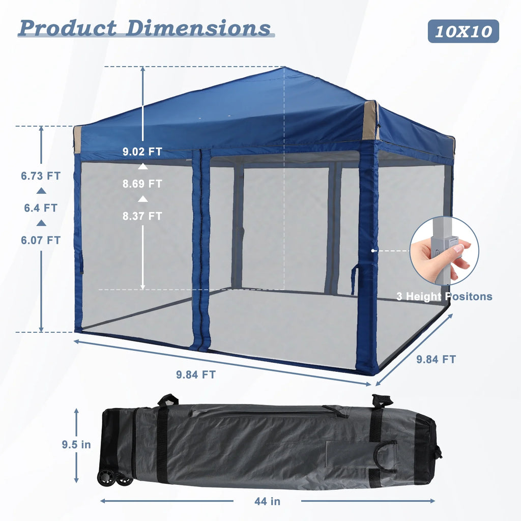 Aoodor Chapiteau Pop-Up 12'x12' avec Murs Latéraux Amovibles en Maille, Tente Abri Instantanée Portable d'Extérieur-Noir