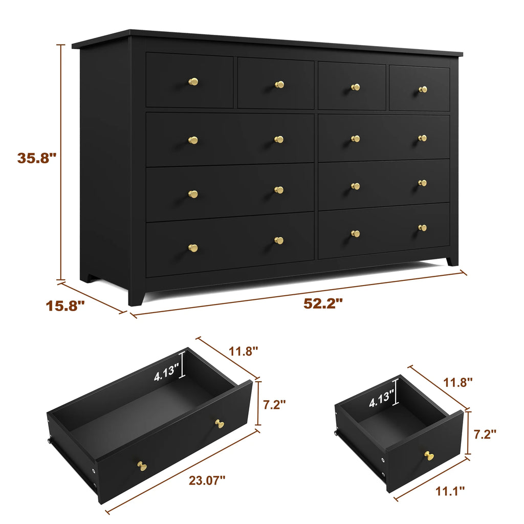EnHomee Commode blanche pour chambre avec 10 tiroirs, commode moderne en bois, large chiffonnier pour adultes