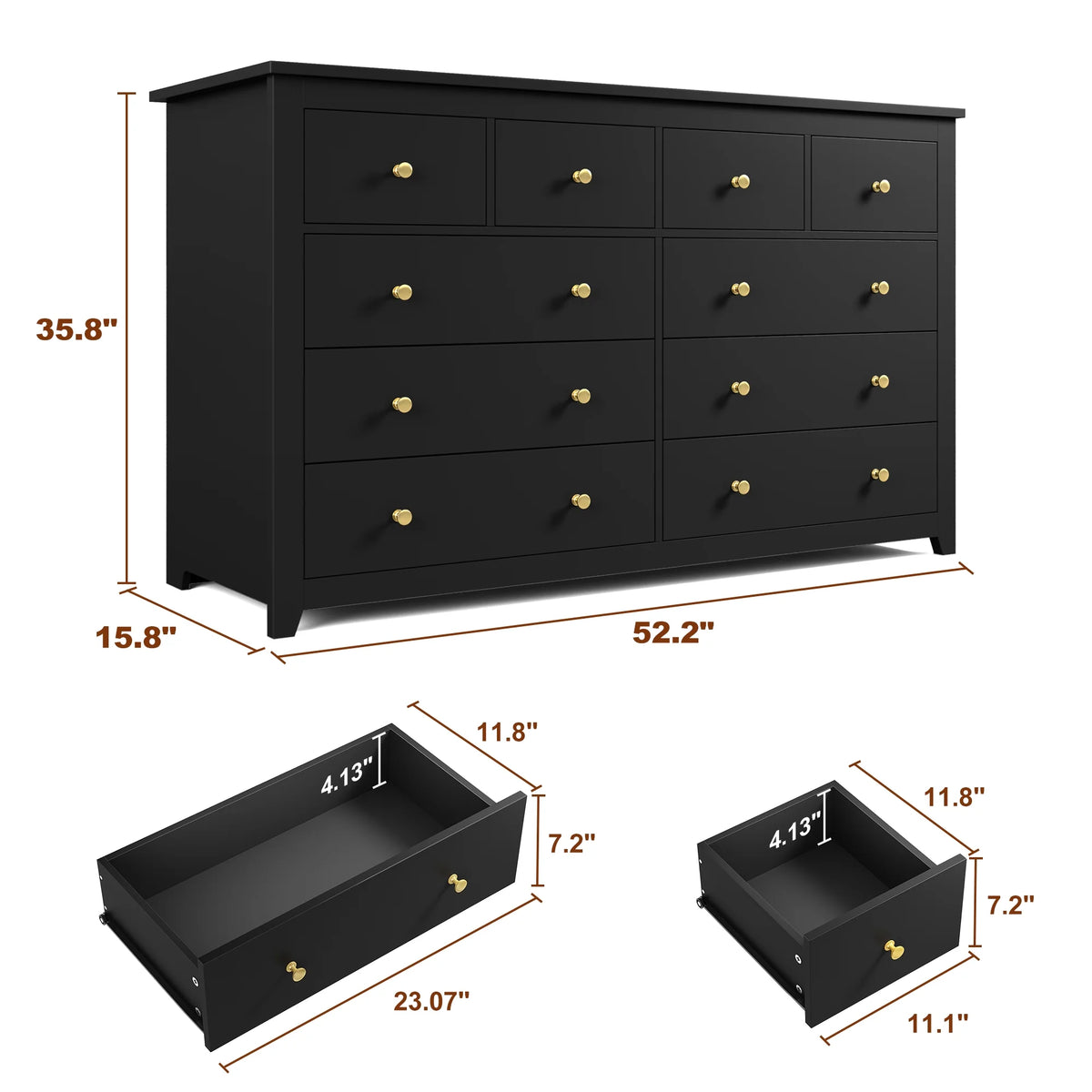 EnHomee Commode blanche pour chambre avec 10 tiroirs, commode moderne en bois, large chiffonnier pour adultes