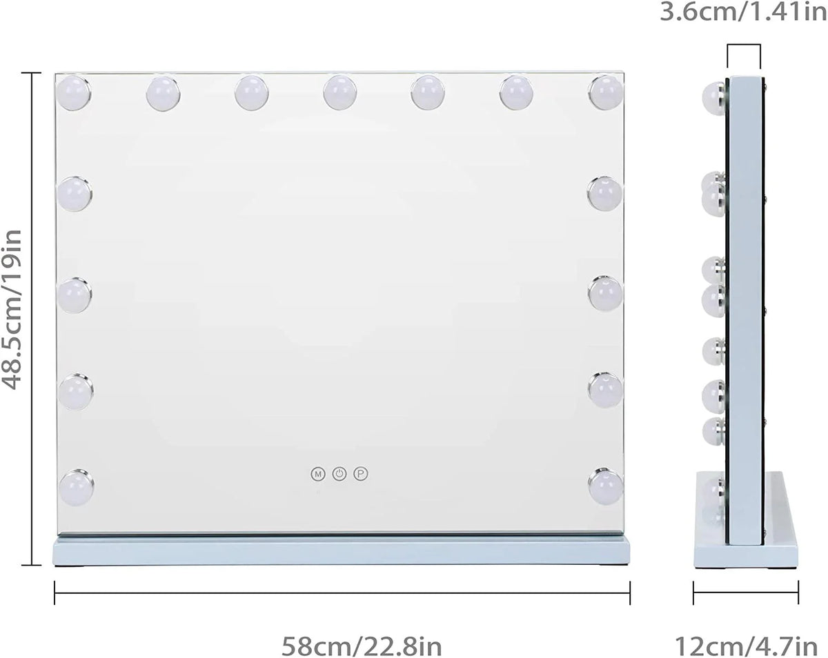 COOLJEEN Grand miroir de courtoisie Hollywood avec éclairage, fixation murale ou sur table, métal blanc