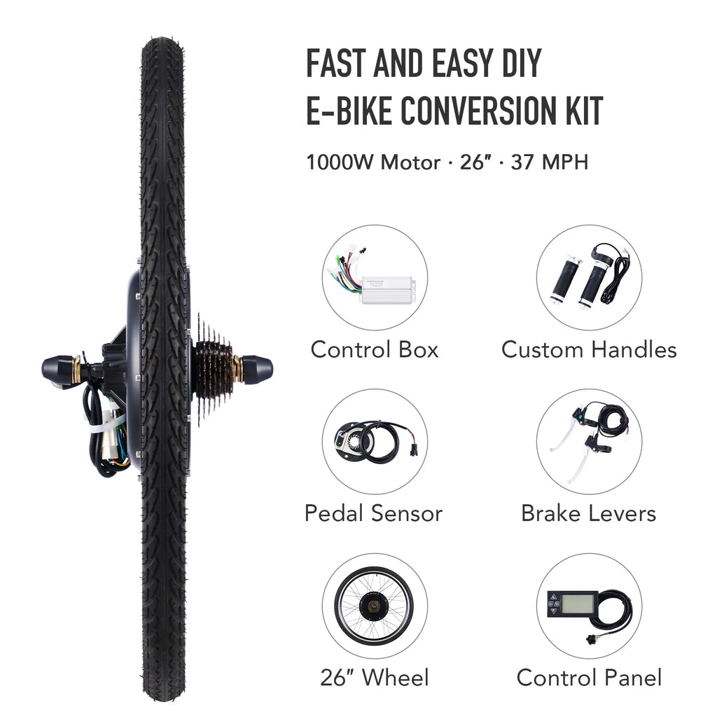 Kit de conversion de vélo électrique Viribus pour roue arrière 26, moteur-roue 1000 W, écran LCD, kit DIY pour vélo électrique
