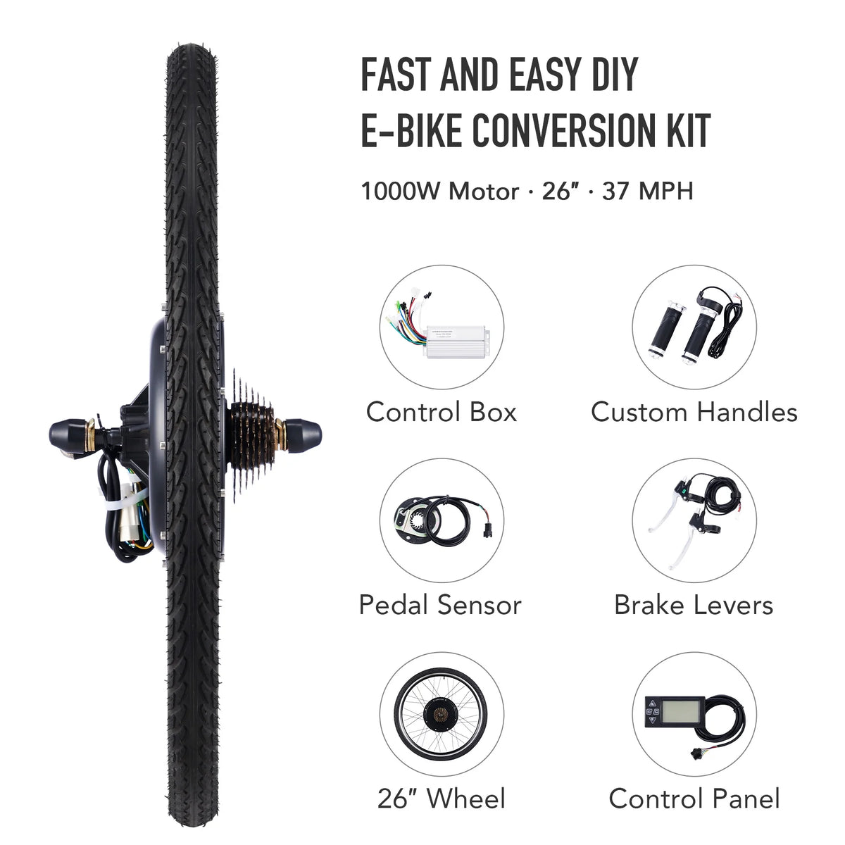 Kit de conversion de vélo électrique Viribus pour roue arrière 26, moteur-roue 1000 W, écran LCD, kit DIY pour vélo électrique