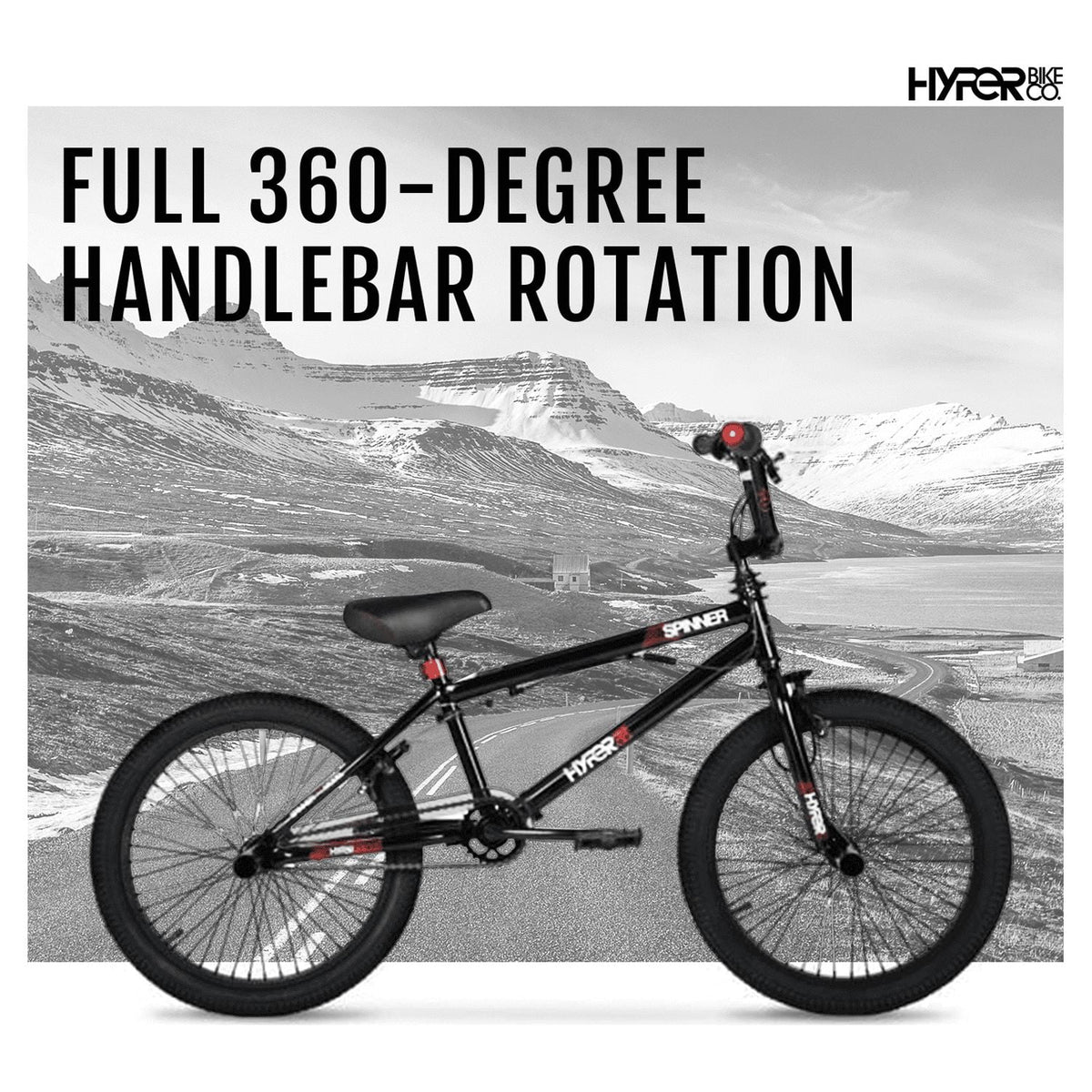 20 Hyper Bicycles Vélo BMX Spinner pour garçon, Noir, Tranche d'âge 8 à 13 ans, Enfant, Préadolescent