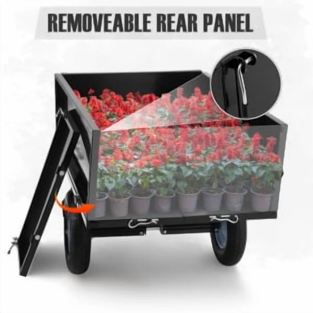 Remorque benne en acier robuste Juiluna, benne de 500 lb, remorque utilitaire de jardin de 12 pi³, avec 2 roues, pour tracteur, VTT, quad et tondeuse autoportée