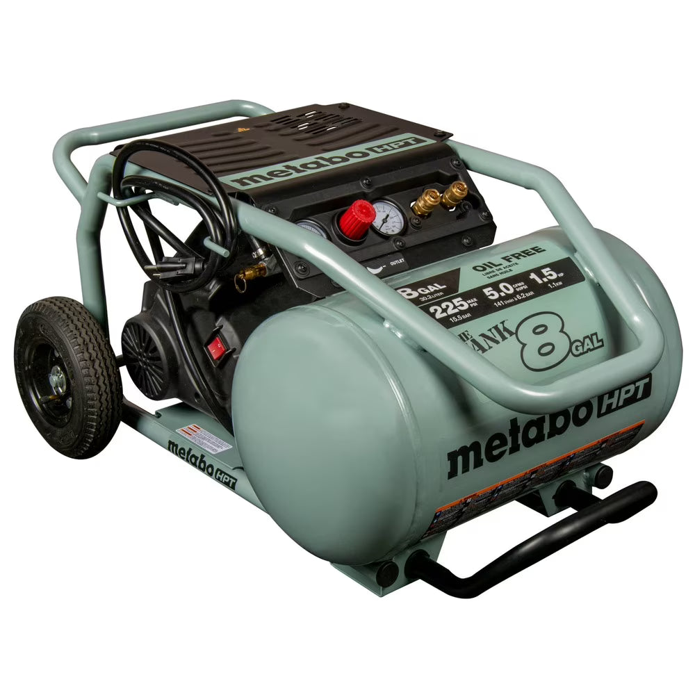 Compresseur d’air Metabo HPT, THE TANK, compresseur d’air sur chariot de 8 gallons, 225 PSI, polyvalent pour les cloueuses de charpente, de bardage, de finition ou de toiture, mobilité facile grâce aux pneus en caoutchouc, EC1315S