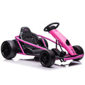 Kojooin Karting pour enfants, Batterie 24V Moteurs 300WX2 Karting à pédales à pied, Voiture de dérapage haute vitesse 8MPH avec fonction de démarrage progressif, Rouge rose