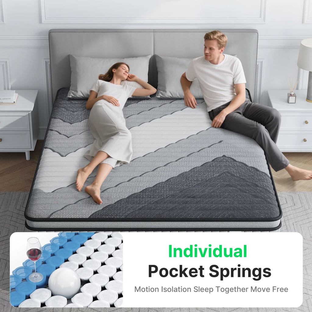 Matelas simple BEHOST de 25,4 cm, matelas écologique en mousse à mémoire de forme certifié CertiPUR-US, matelas hybride simple à ressorts ensachés sans transfert de mouvement